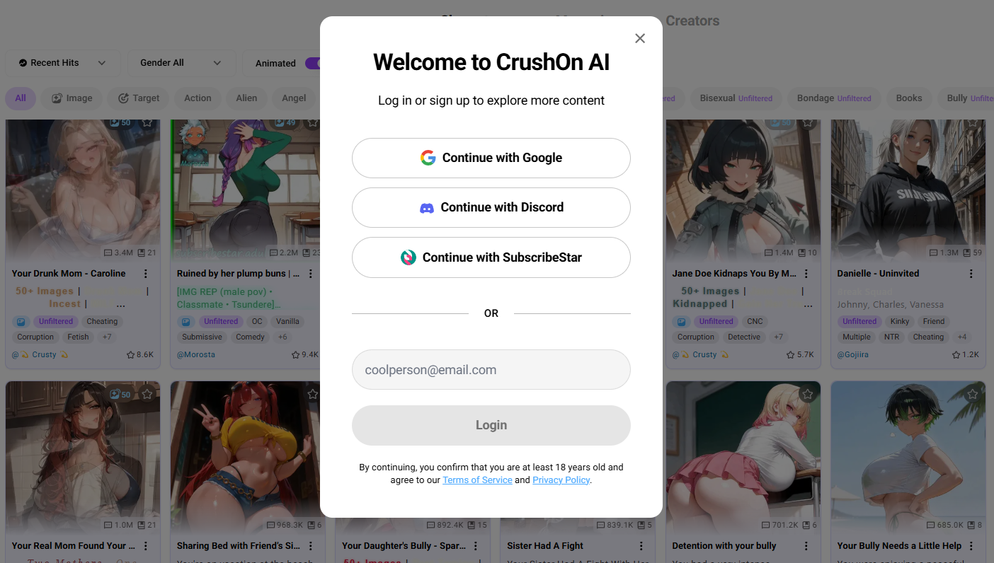 Screenshot of the CrushOnAI developer registration page highlighting the sign up button